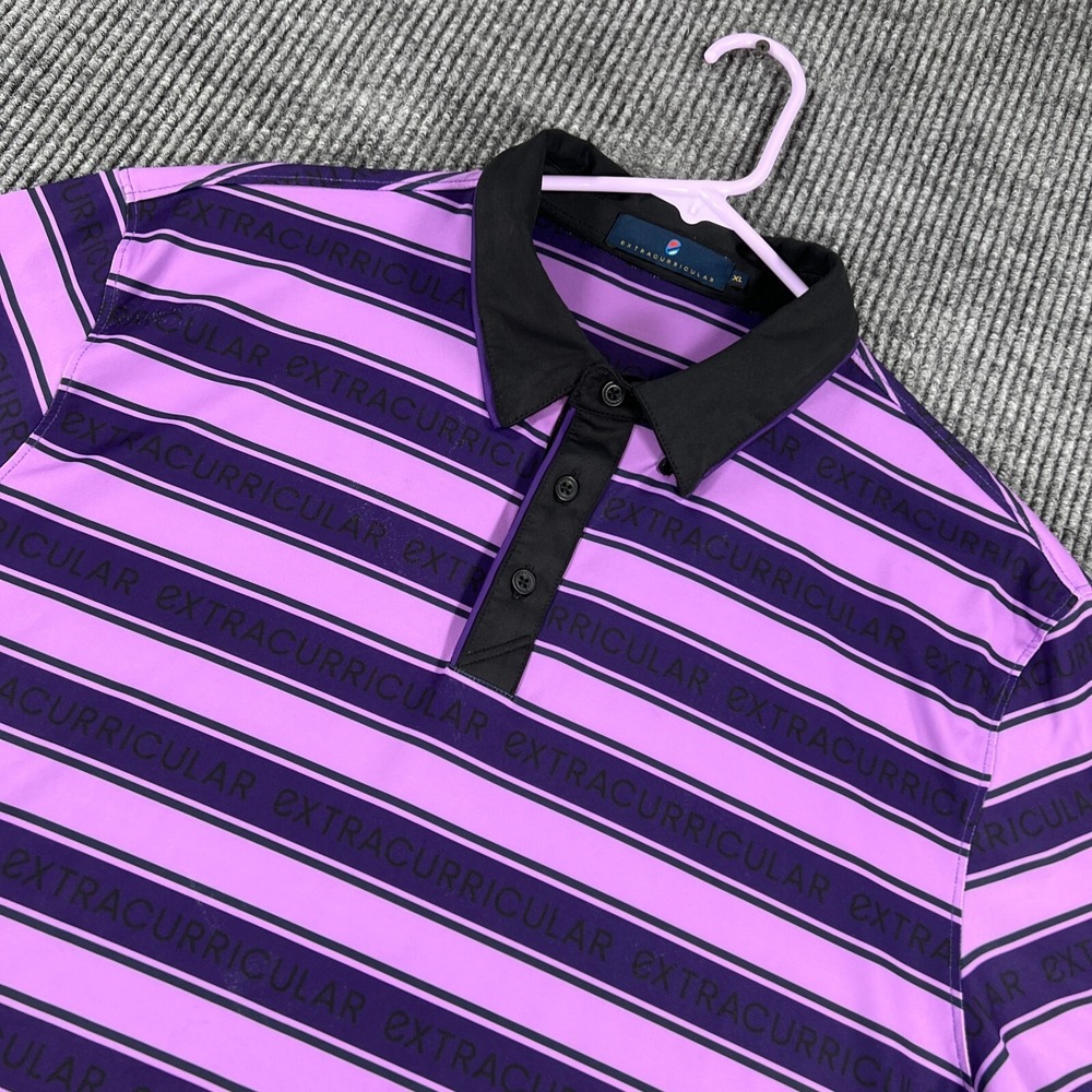 Extracurricular Polo Shirt Mens XL Extra Large Purple‎ Striped Short Sleeve Golf